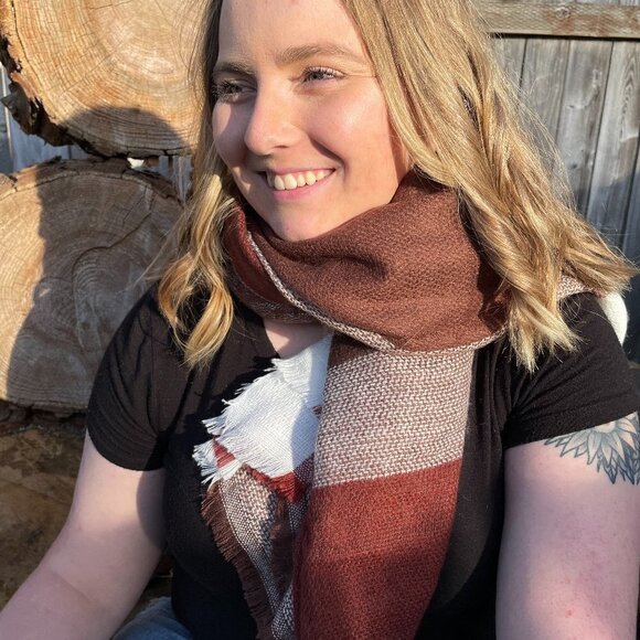 Color Block Blanket Scarf - Marsala - Picture 1 of 3